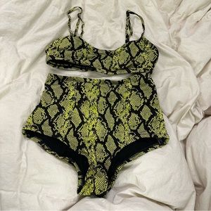 Neon green & black high waisted snakeskin bikini size medium